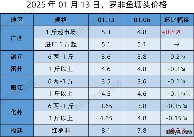 【渔是特约】2025.01.13,草鱼、黄颡鱼、罗非鱼、斑点叉尾鮰塘头价格